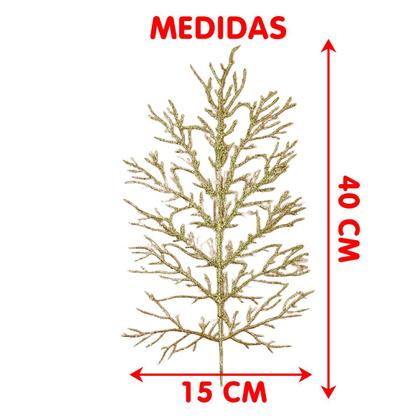 Imagem de Folhas Flores Enfeite Natal Gliter Dourado Kit 10pçs De 40cm