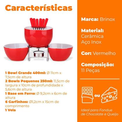 Imagem de Fondue de Chocolate e Queijo em Cerâmica Vermelho 11 Peças - Brinox