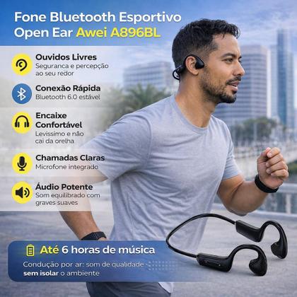 Imagem de Fone Bluetooth Esportivo A896BL Academia e Corrida com Microfone Som Potente Awei