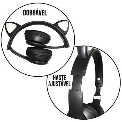 Imagem de Fone Bluetooth Gatinho com LED Colorido  PRETO