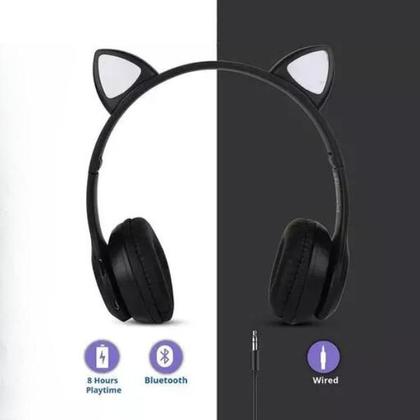 Imagem de Fone Bluetooth Gatinho com LED Colorido  PRETO