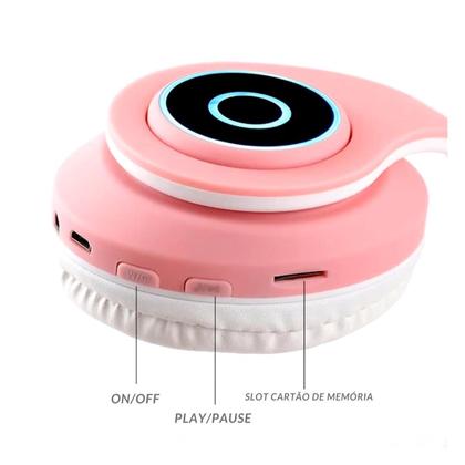 Imagem de Fone Bluetooth Gatinho Infantil com Luz LED Rosa