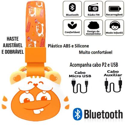 Imagem de Fone Bluetooth Infantil Laranja Headset Sem Fio Orelhas