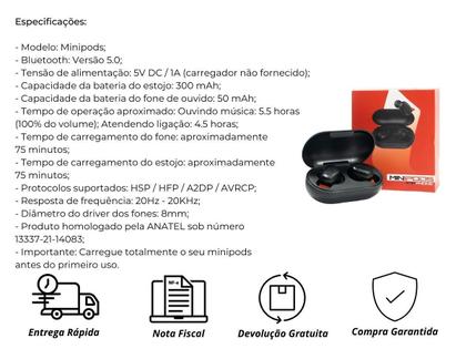 Imagem de Fone De Ouvido Bluetooth 5.0 Sem Fio R8 Minipods Preto Original Intra Auricular com Microfone Para Celular Notebook