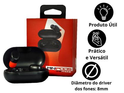 Imagem de Fone De Ouvido Bluetooth 5.0 Sem Fio R8 Minipods Preto Original Intra Auricular com Microfone Para Celular Notebook