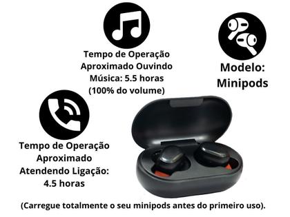Imagem de Fone De Ouvido Bluetooth 5.0 Sem Fio R8 Minipods Preto Original Intra Auricular com Microfone Para Celular Notebook