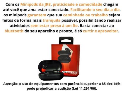 Imagem de Fone De Ouvido Bluetooth 5.0 Sem Fio R8 Minipods Preto Original Intra Auricular com Microfone Para Celular Notebook