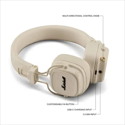 Fone de ouvido Bluetooth Marshall Major V On-Ear Cream Color