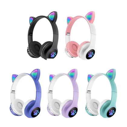 Imagem de Fone De Ouvido Bluetooth Orelha Gatinho Infantil Led Sem Fio