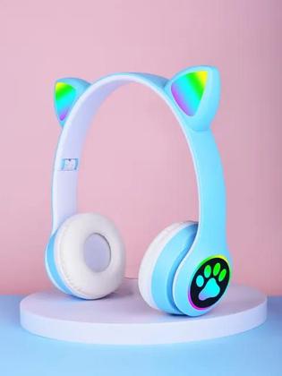 Imagem de Fone De Ouvido Bluetooth Orelha Gatinho Infantil Led Sem Fio