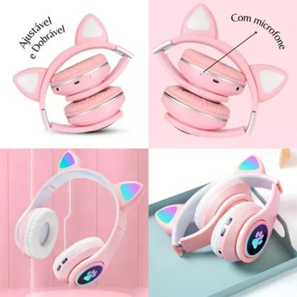 Imagem de Fone De Ouvido Bluetooth Orelha Gatinho Infantil Led Sem Fio