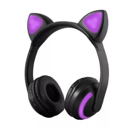 Imagem de Fone de Ouvido Bluetooth Orelhas de Gato Preto