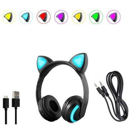 Imagem de Fone de Ouvido Bluetooth Orelhas de Gato Preto