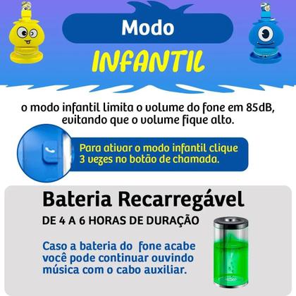 Imagem de Fone de Ouvido Bluetooth sem fio infantil Headphone monstrinhos para crianças 
