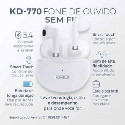 Imagem de Fone de ouvido Bluetooth Sem Fio TWS 5.4 Kaid KD 770