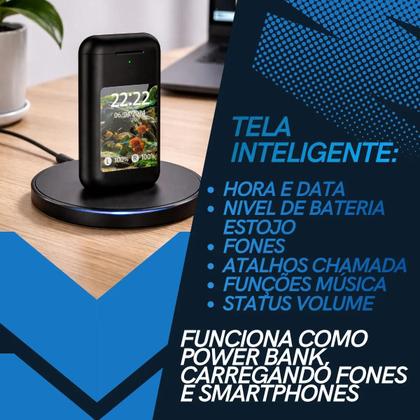 Imagem de Fone De Ouvido Bluetooth Tws Com Tela Digital Led No Estojo Som Potente Graves Reforçados Microfone Hd Controle Touch