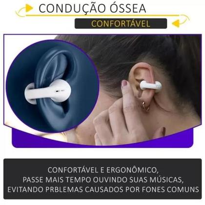 Imagem de Fone de ouvido com clipe de orelha aberta, sem fio Bluetooth 5.3, esportivo cor branco