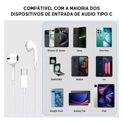 Imagem de Fone de Ouvido com Fio - Entrada Tipo C Premium, Compatível com Samsung, Motorola, Apple