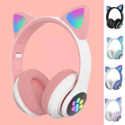 Imagem de FONE De Ouvido Com Led Infantil Orelhinha Gato MUSICA SEM FIO COLORIDO GATINHO Bluetooth