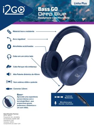 Imagem de Fone De Ouvido Com Microfone I2go Bass Go Deep Blue 1.2m 