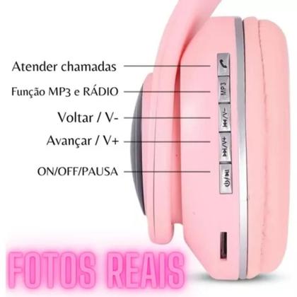 Imagem de Fone De Ouvido Gamer Over-Ear Sem Fio Barato Rosa Led