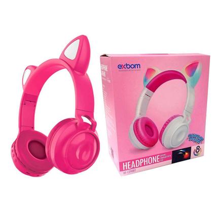 Imagem de Fone de Ouvido Gatinha Bluetooth Led 8 Cor Headphone Rosa - Exbom