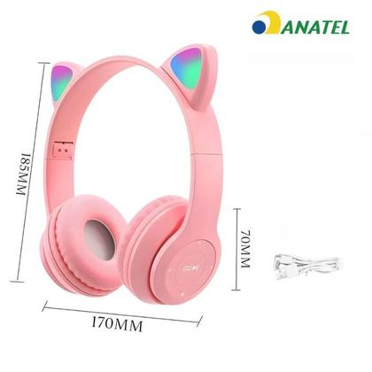 Imagem de Fone De Ouvido Gatinho Bluetooth Com Luzes Led Infantil Roxo Lilas