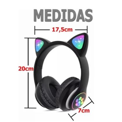 Imagem de Fone De Ouvido Gatinho Bluetooth Infantil Led Menino Menina Cor Preto