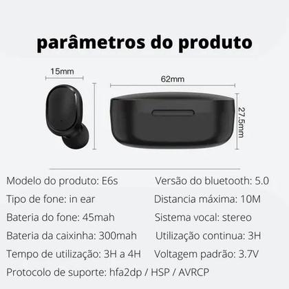 Imagem de Fone De Ouvido In-ear Sem Fio Es6 Preto Bluetooth Lacrado