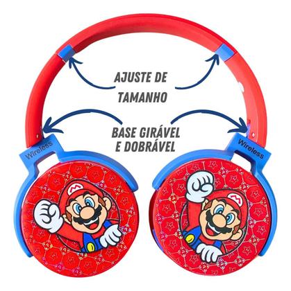 Imagem de Fone De Ouvido Infantil Menino Menina Super Mário Bros Sem Fio Bluetooth Headset Vermelho