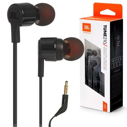 Imagem de Fone de Ouvido JBL Tune 210 Preto com Microfone Controle para Celular Smartphone Android iOS T210
