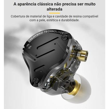 Fone de Ouvido KZ ZS10 PRO X HiFi 10 Drivers Sem Microfone Preto +