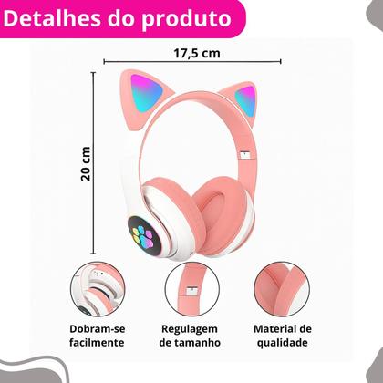 Imagem de Fone de Ouvido LED Rosa Bluetooth Infantil Sem Fio
