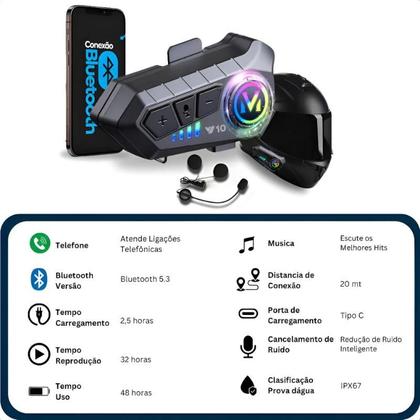 Imagem de Fone de ouvido para capacete Bluetooth Y10 Intercomunicador Comunicador Sem Fio