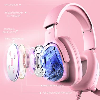 Imagem de Fone de ouvido para jogos Jimonyer para PC/PS4/PS5/Xbox One/Switch Pink