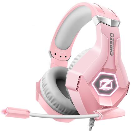 Fone de ouvido para jogos Ozeino para PC, PS4, PS5, Xbox com 7.1 Sound Pink