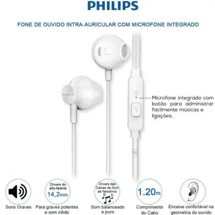 Imagem de Fone de Ouvido Philips TAUE101WT Com Microfone Intra-Auricular Com Fio - Branco.