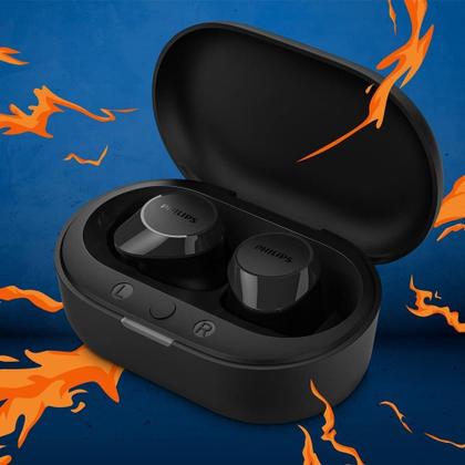 Imagem de Fone de Ouvido Preto Bluetooth Academia Buds Philips TAT1209 TWS Earbuds Fone Sem Fio Cancelamento de Ruído