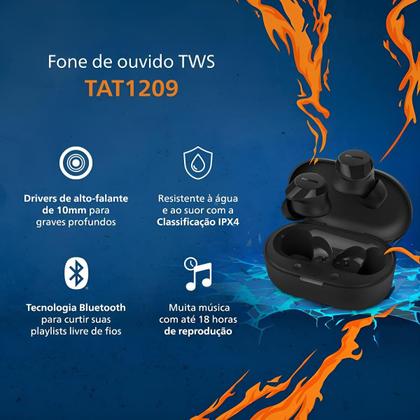 Imagem de Fone de Ouvido Preto Bluetooth Academia Buds Philips TAT1209 TWS Earbuds Fone Sem Fio Cancelamento de Ruído