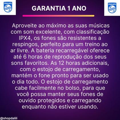 Imagem de Fone de Ouvido sem Fio Bluetooth Caminhada Academia Bateria 18hs Preto Philips TAT1209 Original