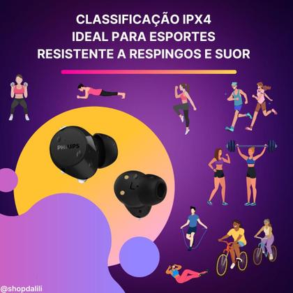 Imagem de Fone de Ouvido sem Fio Bluetooth Caminhada Academia Bateria 18hs Preto Philips TAT1209 Original