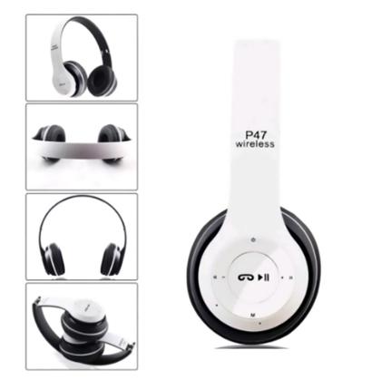 Imagem de Fone de Ouvido sem Fio Bluetooth Headphone P47 com Rádio FM e Cartão de Memória SD Equalizador TWS de Haste Ajustavél