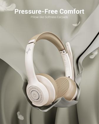 Imagem de Fone de ouvido sem fio com microfone AI com cancelamento de ruído Fone de ouvido Bluetooth - fones de ouvido Bluetooth V5.2 com dongle USB, base de carregamento e microfone sem som para computador/laptop/PC/iPhone/Android/telefones celulares - branco