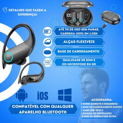 Imagem de Fone de Ouvido Sem Fio Esportivo Bluetooth Compatível em xt80 Android iOS Windows