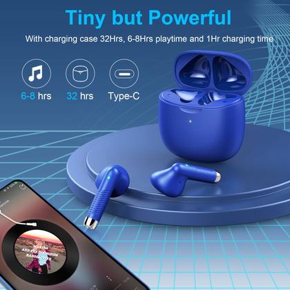Imagem de Fone de ouvido sem fio Jxrev Bluetooth 5.3 Stereo Bass IPX7 Blue