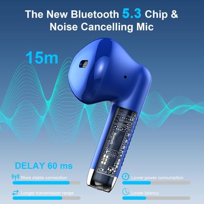 Imagem de Fone de ouvido sem fio Jxrev Bluetooth 5.3 Stereo Bass IPX7 Blue