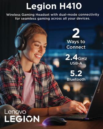 Imagem de Fone de ouvido sem fio para jogos Lenovo Legion H410 Bluetooth/2,4 GHz