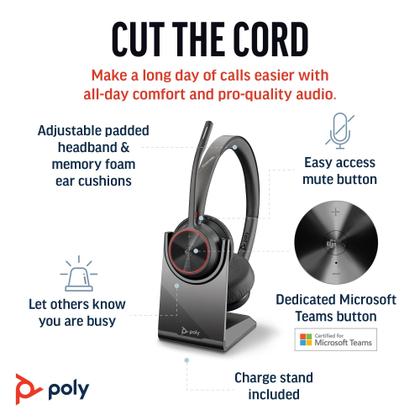 Fone de ouvido sem fio Poly Voyager 4320 UC com suporte de
