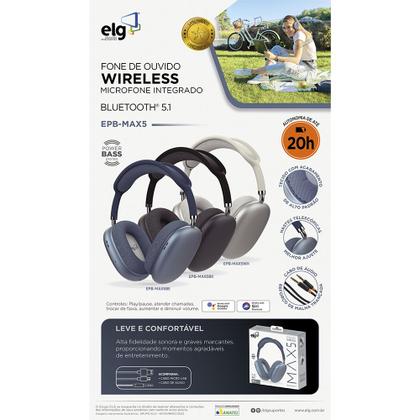 Imagem de Fone de Ouvido Sem Fio Weireless com Bluetooth 5.1 e Microfone Integrado Power Bass Autonomia até 20h Preto EPBMAX5BK ELG