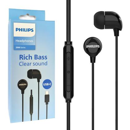 Imagem de Fone de Ouvido Tipo C Philips Com Microfone e Botão de Chamadas TAE2146BK